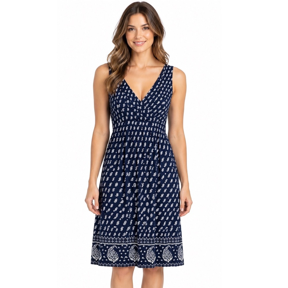 St Johns Bay Small Navy Paisley Sleeveless Sundress Resort Vacation Dress NWT